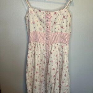 Anthropologie Odille Cottagecore Coquette Girl Pink and White Midi Dress - 2